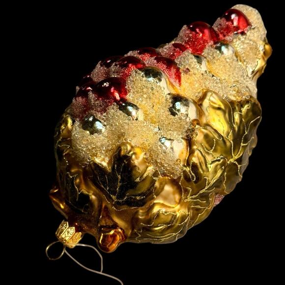 VTG Polanaise Hand Blown Glass Grape Cluster Christmas Ornament Frit Glitter 6” - Picture 6 of 12
